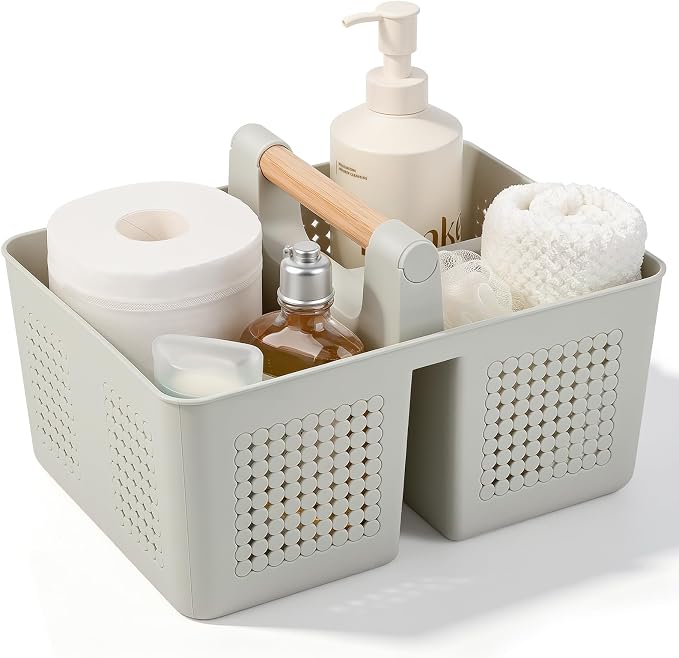 JiatuA Shower Caddy Basket Portable Caddy Organizer with Handle Cleaning Supplies Caddy Plastic Tool Storage for Bathroom Kitchen College Dorm Bedroom, Grey