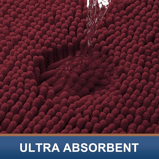 Smiry Luxury Chenille Bathroom Rugs 45x27, Extra Soft and Absorbent Shaggy Bath Mat, Machine Washable, Non-Slip Plush Carpet Runner for Tub, Shower, and Floor, Home Decor Accessories, Burgundy
