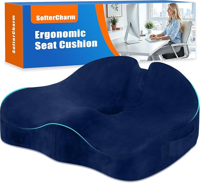 Seat Cushion,Thick Memory Foam Cushions for Office Chair, Car Seat, Airplane, Relieving Pressure Tailbone Sciatica Back Pain for Long Sitting Office Workers, Car Drivers Blue