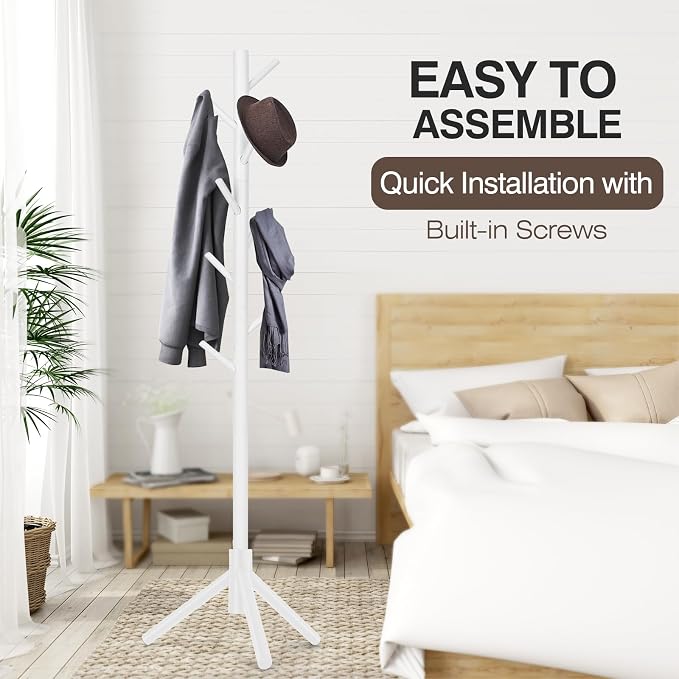 WANGMUXIA Coat Rack, Freestanding Coat Rack with 8 Hooks and 3 Adjustable Size Tree Coat Racks for Bedroom, Hallway, Entrance, Office, for Hats, Coats, Scarves, Handbags