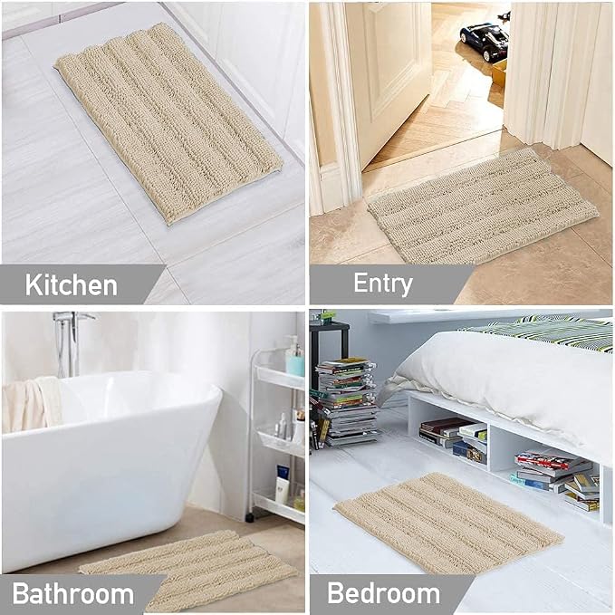 Turquoize Chenille Bathroom Rugs Set Non-Slip Bath Mats Extra Soft and Absorbent Shaggy for Floor Indoor Mat Kitchen/Entryway (20" x 32" and 17" x 24"), Fog