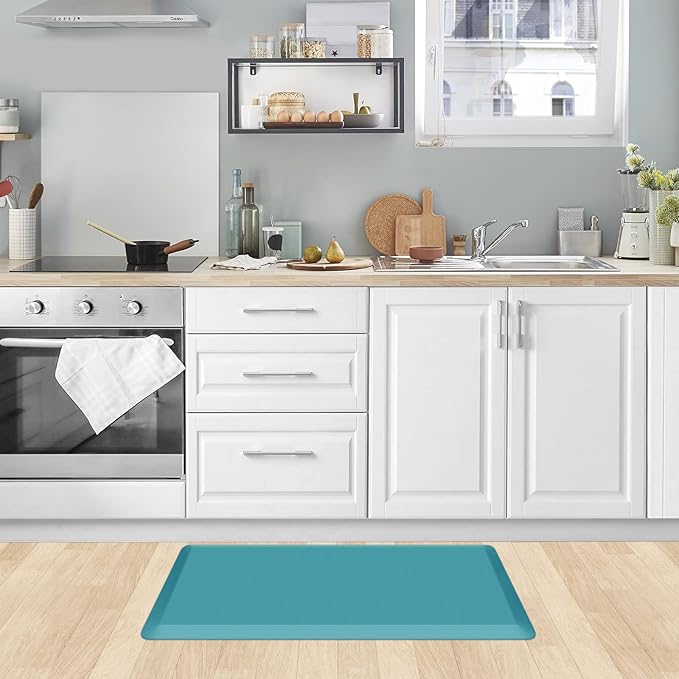 KitchenClouds Cushioned Anti Fatigue Rug 17.3"x28" Water Resistant Non Slip Standing Desk Mats Comfort Floor Mats for Kitchen, House Sink Office (Green)