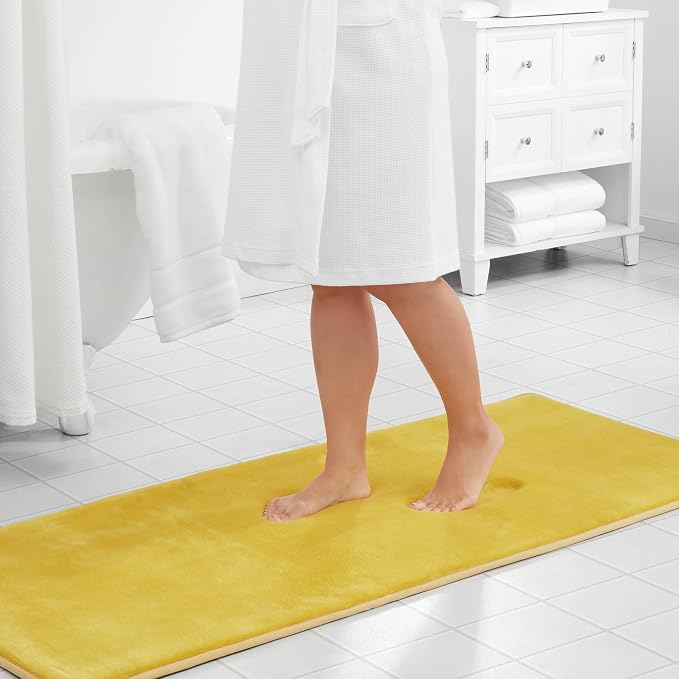 Memory Foam Bath Mat Non Slip Absorbent Super Cozy Velvet Bathroom Rug Carpet (72 inches X 24 inches, Mustard)