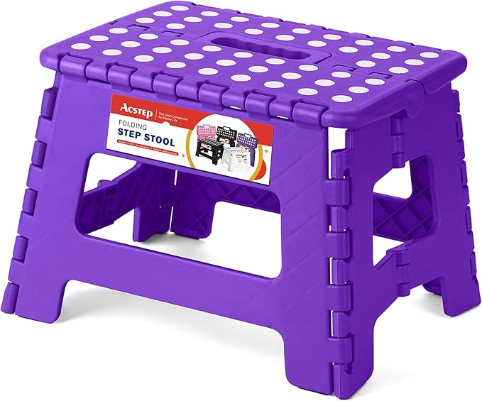 ACSTEP Folding Step Stool Portable Collapsible Plastic Step Stool, Foldable Step Stools, Non Slip Folding Stools for Kitchen Bathroom Bedroom (Purple)