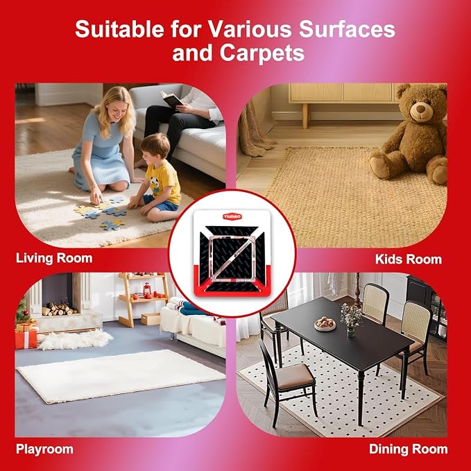 Tiumso 12Pcs Rug Gripper, Double Sided Carpet Tape for Area Rugs, Non Slip Rug Pads Grippers for Hardwood, Tile and Laminate Floors, Rug Corner Grippers for Preventing Curling and Bunching, Black