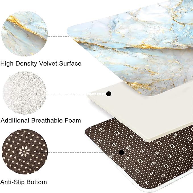 Nkzply 4 Pcs Blue Marble Shower Curtain Set White Bathroom Sets with Shower Curtain and Rugs Gold Modern Abstract Bathroom Decor Accessories Bathroom Rugs Toilet Lid Cover with Hooks