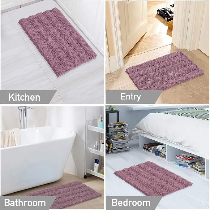 Turquoize Luxury Chenille Bath Rug for Bathroom Rugs Extra Absorbent Bath Mat Non Slip Microfiber Shower Rug for Bathroom Microfiber Shaggy Carpet Rug Size, 17"x 24", Mauve/Rose