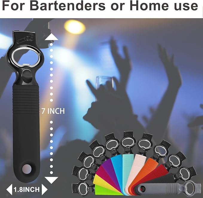 2-Pack Soda Can Opener and Beer Bottle Opener Bartender with Good Grip Silicone Handle, Pop Top Can Tab Opener for Long Nails, Bottle Opener for Arthritic Hand and Seniors, Black