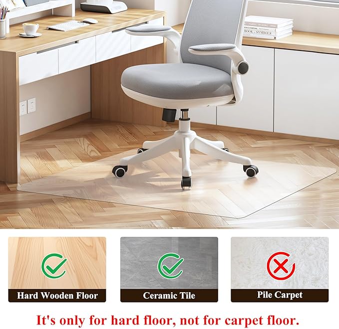 Office Chair Mat for Hardwood Floor, 48"×36" Transparent Home Floor Protector Mat for Rolling Chairs, Anti-Slip Plastic Under Desk Computer Mats Easy Glide on Hard Floors, Rectangle