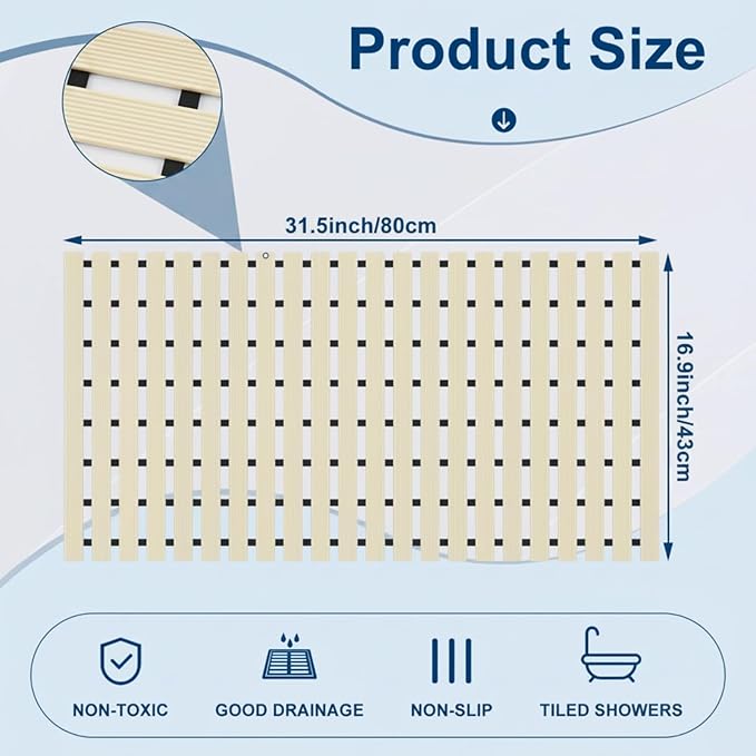 AceOrbit Weighted Non Slip Bath Mat for Textured tub, Heavy Duty Anti Slip Bath Mat for Bathtub and Shower Surfaces, Without Suction Cups for Textured, Reglazed, Refinished Tub(Beige,32 x 17 Inch)