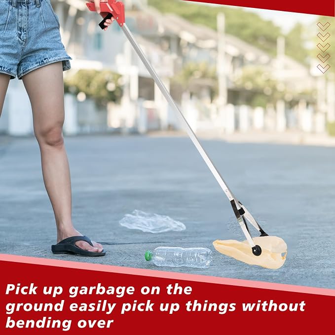 Sabary 2 Pcs 43 Inch Suction Cup Grabber Reacher Heavy Aluminum Trash Pick up Stick, Long Handy Aids Nonslip Claw Reach Tool for Elderly Pick up Trash Arm Extension Litter Picker(Red)