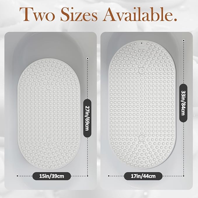 Extra Large Bathtub Mat 33x17.3 - White Non Slip Silicone Bath Mat for Soaking Tub, Oversized Pop It Shower Mat for Freestanding Tub, Soft Cushion for Adults, Heavy Duty Quick Dry