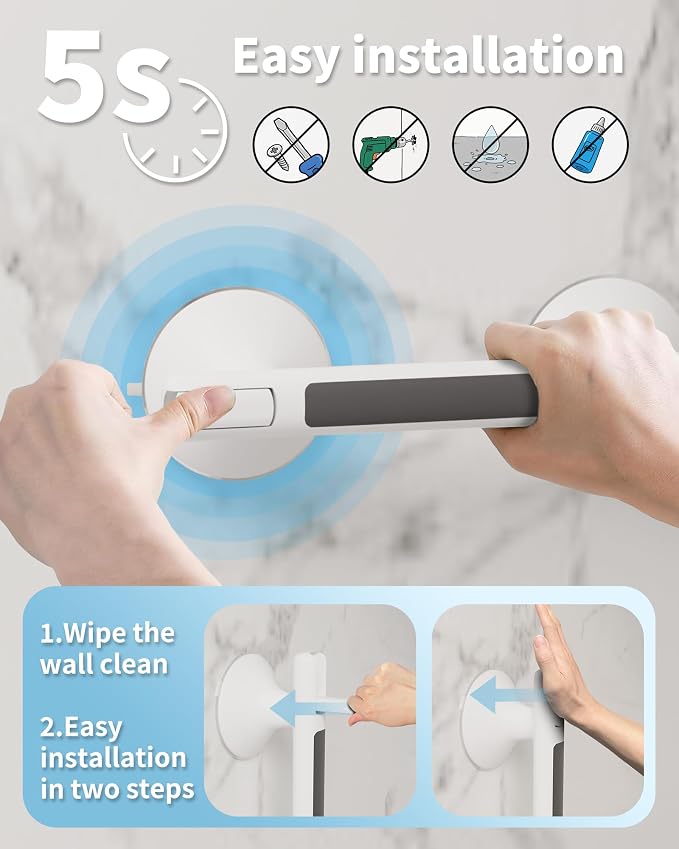 Grab Bars for Bathtubs and Showers 2 Pack Shower Handle for Seniors and Ederly, 12.2‘’ Suction Handicap Grab Bars for Wall, Waterproof, No Drilling