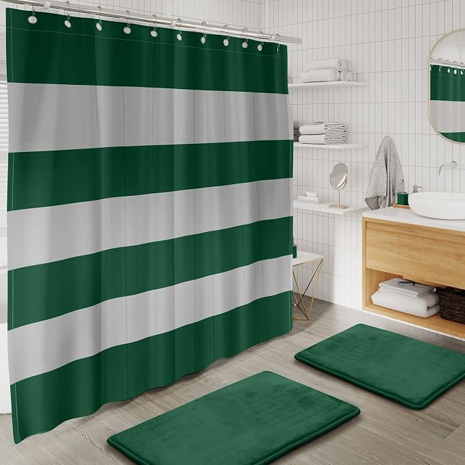 Clara Clark Bathroom Set - Green Bathroom Accessories Set, 20PC Bathroom Accessory Set, Shower Curtain Set with Liner, Toothbrush Holder, Soap Dispenser, Soap Dish, Toilet Brush Holder, and Trash Can