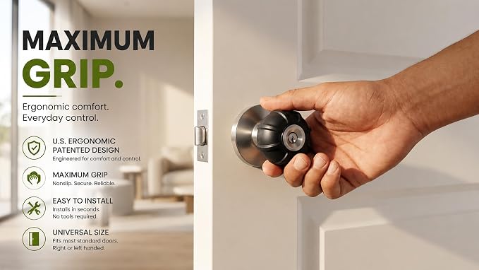 Enjoy Cover | 2 Pack Upgraded Ergonomic Design Door Knob Cover Grips, Non-Slip, Arthritis and Senior Living Aids, Universal Size (Black)