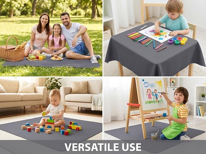 Splat Mat for Under High Chair/Arts/Crafts, WOMUMON Washable Spill Mat Waterproof Anti-Slip Floor Protector Splash Mat, Messy Mat and Table Cloth