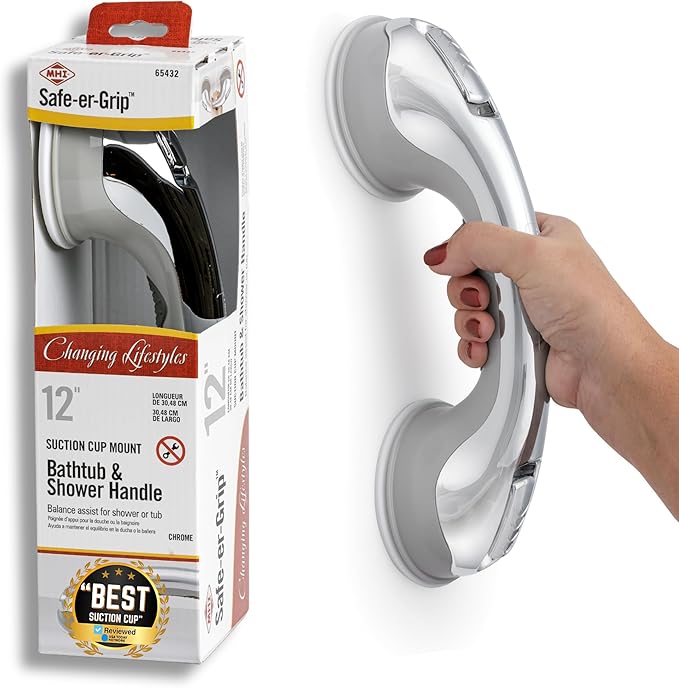 Safe-er-Grip Safe-er-Grip Changing Lifestyles Suction Cup Grab Bars for Bathtubs & Showers; Safety Bathroom Assist Handle, Chrome, 12 inches