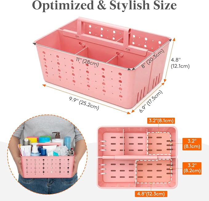 Lifewit Shower Caddy Portable, Caddy Organizer with Handle and Adjustable Dividers, Plastic Shower Basket for Dorm Room Essentials, College, Bathroom, Slate Blue, 2 Packs