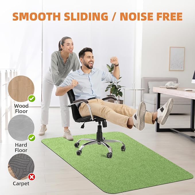 Office Chair Mat for Hardwood Floors 48"x36", Durable Non-Slip Large Tile Floor Protector, Anti-Scratch Thick Heavy-Duty Recyclable Gliding Desk Mats for Computer Rolling Chairs, Green