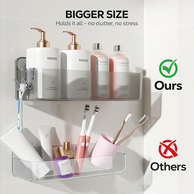 Nieifi Adhesive Wall Shelf, Shower Shelves, Shower Organizer for Bathroom Organization (Gray-Clear, 5 pieces)
