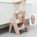 Wooden 2 Step Stool for Toddler Kids Bathroom Foldable 2-Step for Toilet Potty Training, Child Stepping Stool for Kitchen Nursery Bedroom Pink