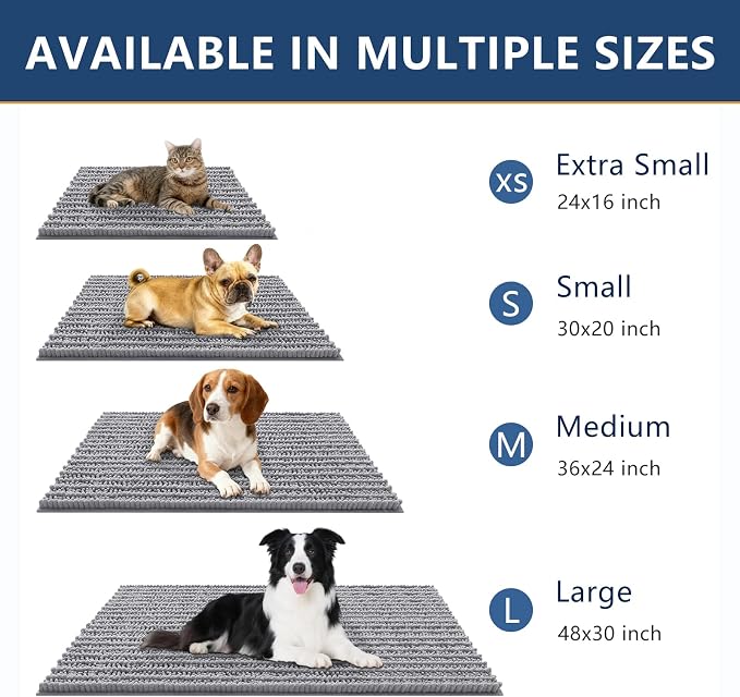 Smiry Dog Door Mat for Muddy Paws 36x24, Absorbent Dirt Trapper, Non-Slip Washable Chenille Entryway Rug for Inside Floor, Grey, Layered Pattern