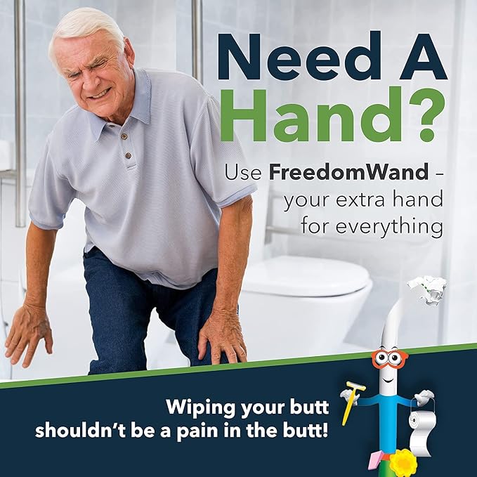 FreedomWand Multipurpose Toilet Aids - 20" Inch Wiping Aid Toileting for Women & Men, Butt Wiper Tool, Toilet Assist Device and Paper Extender, Ideal for Elderly, Disabled and Post Surgery Use
