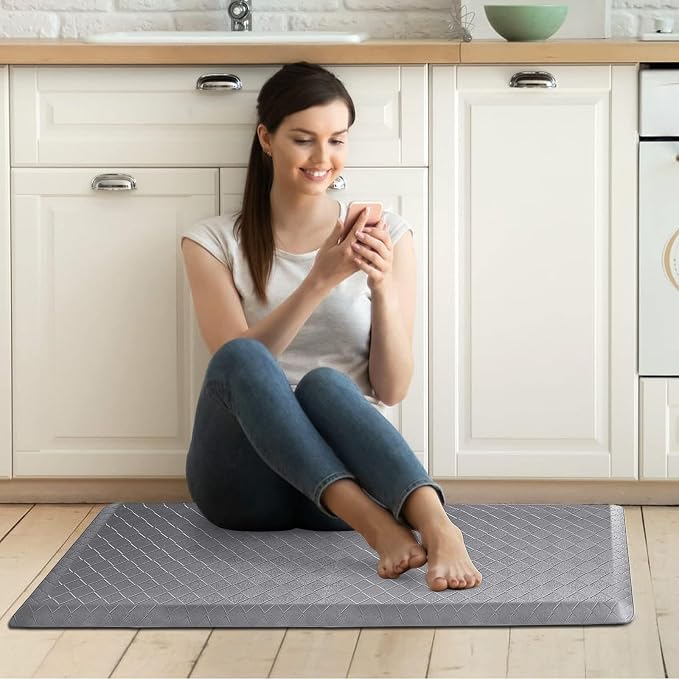 HappyTrends Kitchen Floor Mat - 4/5 Inch Thick Anti-Fatigue Kitchen Rug,Waterproof Non-Slip Kitchen Mats and Rugs Heavy Duty Ergonomic Comfort Rug for Kitchen,Office,Sink,Laundry,(17.3"x28", Gray)