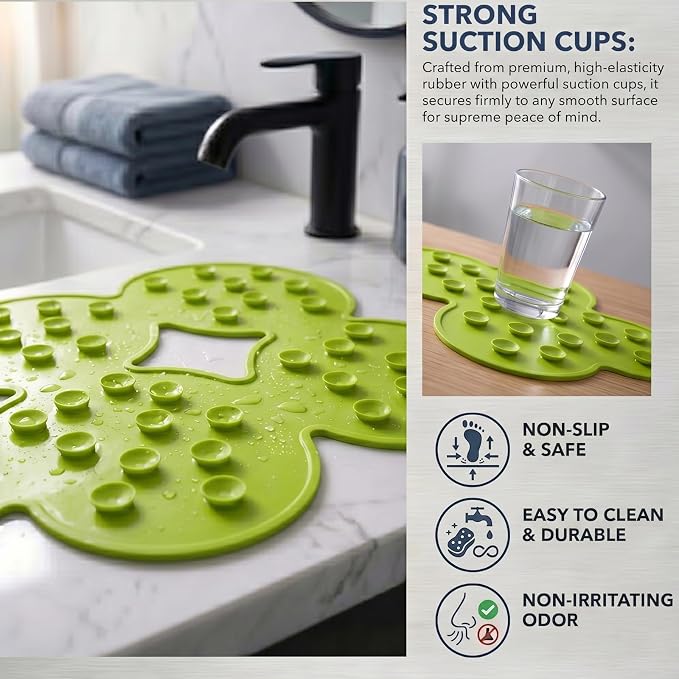 Webos Patented Non Slip Bathtub Mat Shower Mat Bath Mat Tub Mats with Strong Suction Cups Soft Natural Rubber Bath Mat for Inside The tub (Circle-Green, 28x16 inch)
