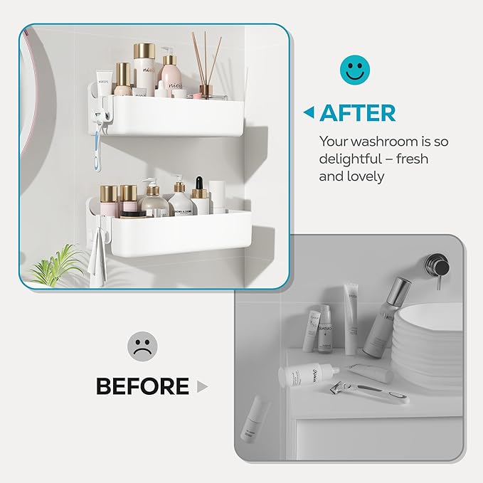 Nieifi Adhesive Wall Shelf, Shower Shelves, Shower Organizer for Bathroom Organization (White, 2 pieces)