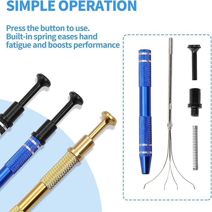 6 Pack Jeweler’s Pick Up Tool – 4 Claw Sprinkle Pen Grabber Tool Set (Stainless Steel, 4.5in) for Piercing Ball, Earrings, Diamonds, Jewelry Tweezers, DIY Craft Repair