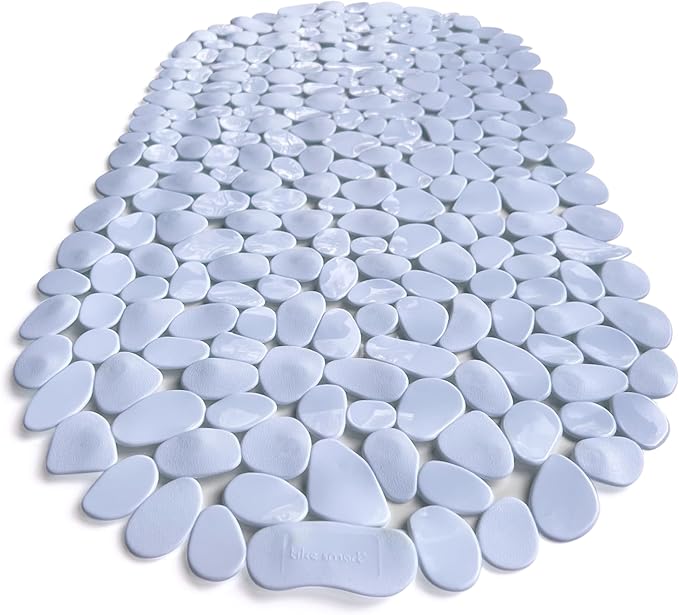 “Pebbles” Non-Slip Bathtub & Shower Mat 27”x14” Oval - Non-Toxic - Safe, Clean, Machine-Washable, Superior Grip & Drainage, Vinyl, for Smooth Floors ONLY, Opaque White