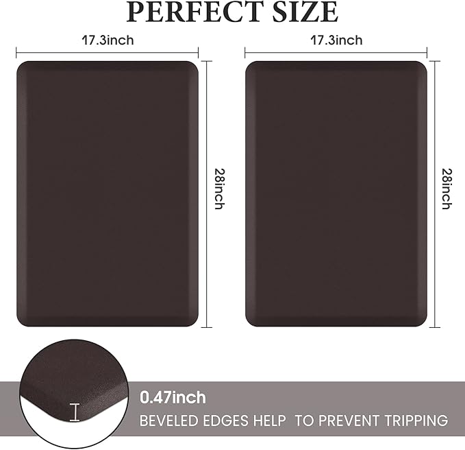 HappyTrends 2 PCS Kitchen Mat Cushioned Anti-Fatigue Floor Mat, Heavy Duty Ergonomic Comfort Foam Standing Mat, Waterproof Non-Slip Kitchen Rugs for Home, Office, Laundry,Chocolate