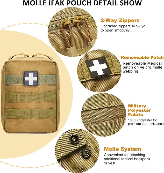 First Aid Pouch Empty Small, Tactical Molle EMT Pouch Compact Medical IFAK Rip Away Untility Bag Pouches