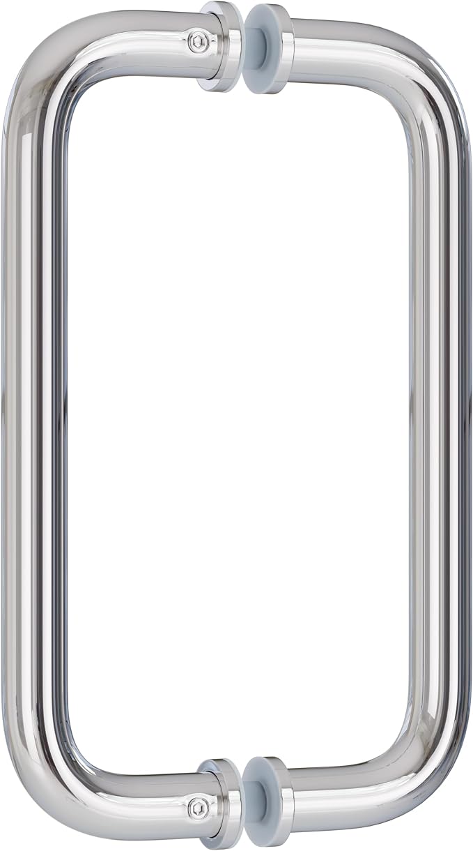 Ranbo Polished Chrome 8" CTC Tubular Back-to-Back Shower Door Handle，Heavy-Duty 1.0mm Thick 304 Stainless Steel, for 1/4"- 3/4" Thick Glass and 1-3/8" - 2-1/6" Thick Wooden or Metal Doors