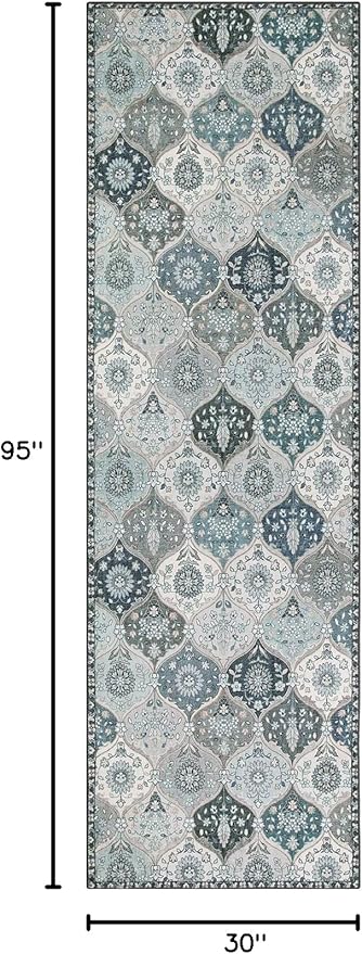 Lahome Moroccan Washable Runner Rug, 2'5''x8' Ultra-Thin Vintage Kitchen Runners for Hallways, Oriental Non-Slip Hallway Rug Carpet for Entryway Bedroom Laundry Room Foyer Elise, Blue