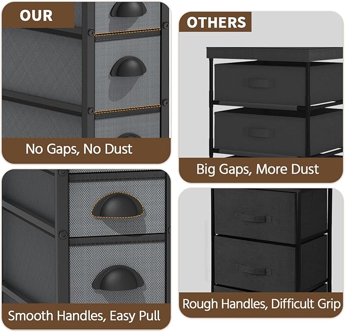 LASZOLA 5 Drawer Narrow Slim Cabinet Skinny Storage Tower Chest, Ideal for Small Spaces, Between Washer and Dryer, Lightweight Mobile on Wheels, Sturdy Fabric Drawers