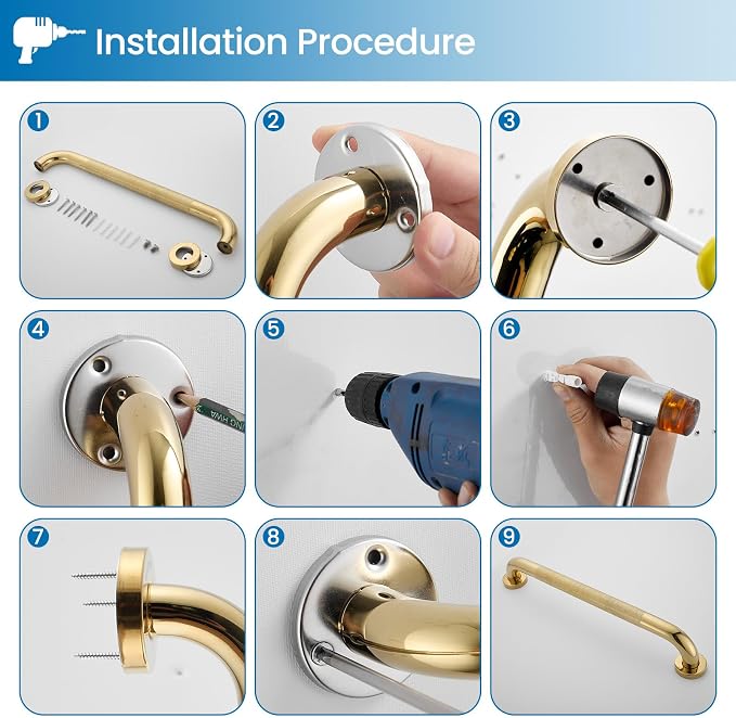 Grab Bars for Shower, Zynuhmo 2 Pack 20 Inch Anti Slip Safety Grab Bar 1.25" Diameter Stainless Steel Shower Handrails for Handicap Injury Pregnant Senior Assist Bath Shower Handles(Titanium Gold)