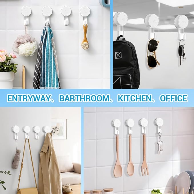 LUXEAR Heavy Duty Waterproof Shower Hooks 2 Pack - Suction Hook, No Drill Damage-Free Removable Reusable Wall Hooks for Bathroom Kitchen Towel Bathrobe Loofah Shower Hooks (Max Load 11LB/5KG)