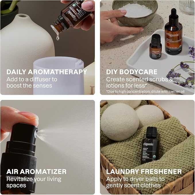 Cliganic Organic Aromatherapy Essential Oils Gift Set (Top 8), 100% Pure - Peppermint, Lavender, Eucalyptus, Tea Tree, Lemongrass, Rosemary, Frankincense & Orange