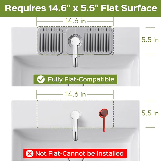 15 Inch Silicone Faucet Mat for Kitchen Sink Splash Guard – 2025 Upgraded Draining Mat with Water Tray Behind Faucet – Countertop Protectors to Catch Spills (Gray, 14.6" x 5.5")