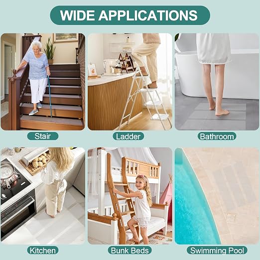 Clear Indoor Stair Treads for Wooden Steps Non Slip, KOOTETA 15 Pack 6" x 30" Transparent Anti Slip Tape for Stairs,Waterproof Weather Resistant Grip Tape,High Traction Adhesive Non Slip Stair Treads