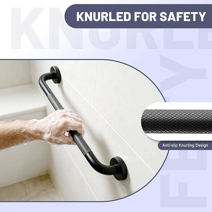 32 Inch Shower Grab Bar, XIANTHUS Black Anti Slip Safety Bars, 304 Stainless Steel Bathroom Handrail, Handicap Grab Bars for Wall, Shower Grip Handle for Seniors Elderly Injury Assist Bath (1.25" Dia)