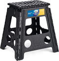 Korpai 16" Folding Step Stool for Adults and Kids Holds Up to 300 lbs,Non-Slip Folding Stools with Portable Handle, Compact Plastic Foldable Step Stool for Bathroom,Bedroom, Kitchen, Black,1PC