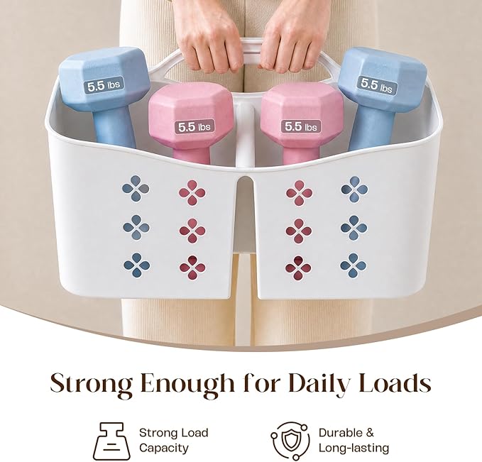 Portable Shower Caddy with Handle, Large Capacity Shower Basket Organizer, Quick-Drain Bathroom Storage Tote, Durable Plastic Shower Organizer for College Dorm, Beach, Gym, Travel Essentials, White