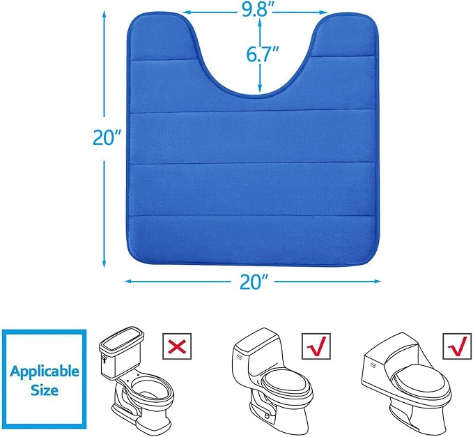 Buganda Memory Foam U-Shaped Contour Toilet Rugs, Non Slip Absorbent, Thick Soft Washable Bathroom Mat, Floor Carpet Bath Rugs Mat for Toilet Base (20" x 20", Royal Blue)