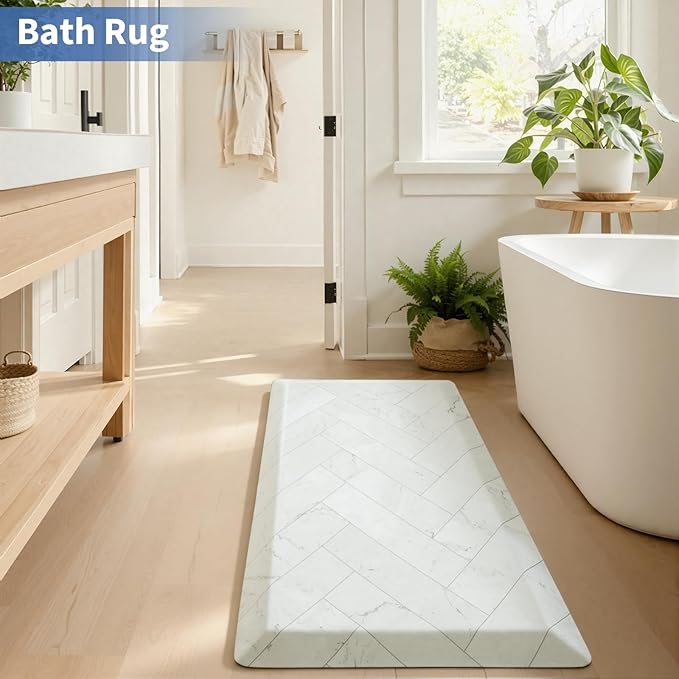UKISS 9/10 Marble-Pattern Extra Thick Cushioned Kitchen Mat, Non-Slip Waterproof Comfort Memory Foam Standing Desk Mat, Ergonomic Anti Fatigue Floor Mat for Kitchen, Office (Teal, 20" X 48")