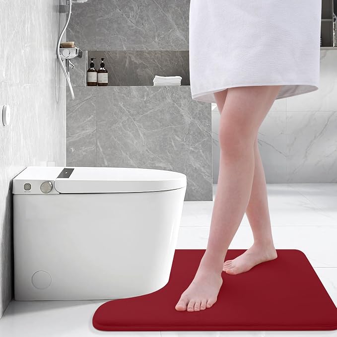 Smiry Memory Foam Toilet Rugs U-Shaped 24x20, Extra Soft Absorbent Non-Slip Contour Bathroom Rugs, Machine Washable Bath Mats for Toilet, Red