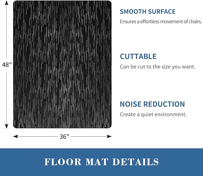 Chair Mat for Hard Floor, TYDLE 36"x48" Office Chair Mat for Hardwood Floor, Vinyl Mat for Gaming Chairs, Non-Slip Waterproof Floor Protector Rolling Computer Desk Mat for Home Office (Black)