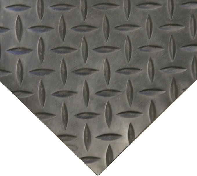 Rubber-Cal Diamond-Plate Rubber Flooring Roll - 3 mm x 4 ft x 7 ft Roll - Black
